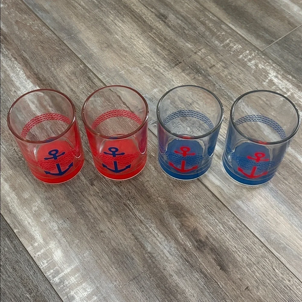 Red and blue nautical rope knotted glasses set 4